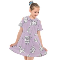 Doodle Bob Pattern Kids  Short Sleeve Shirt Dress by Valentinaart