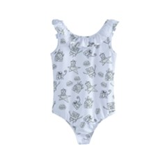 Doodle Bob Pattern Kids  Frill Swimsuit by Valentinaart