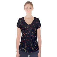 Lines Abstract Print Short Sleeve Front Detail Top