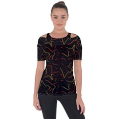 Lines Abstract Print Shoulder Cut Out Short Sleeve Top