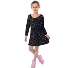 Lines Abstract Print Kids  Long Sleeve Velvet Dress