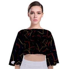 Lines Abstract Print Tie Back Butterfly Sleeve Chiffon Top