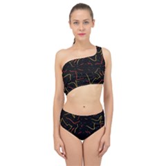 Lines Abstract Print Spliced Up Two Piece Swimsuit