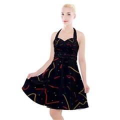 Lines Abstract Print Halter Party Swing Dress 