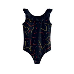 Lines Abstract Print Kids  Frill Swimsuit