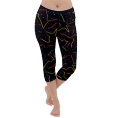 Lines Abstract Print Lightweight Velour Capri Yoga Leggings