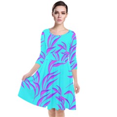 Branches Leaves Colors Summer Quarter Sleeve Waist Band Dress by Simbadda