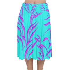 Branches Leaves Colors Summer Velvet Flared Midi Skirt by Simbadda