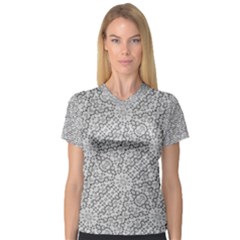 Geometric Grey Print Pattern V-neck Sport Mesh Tee