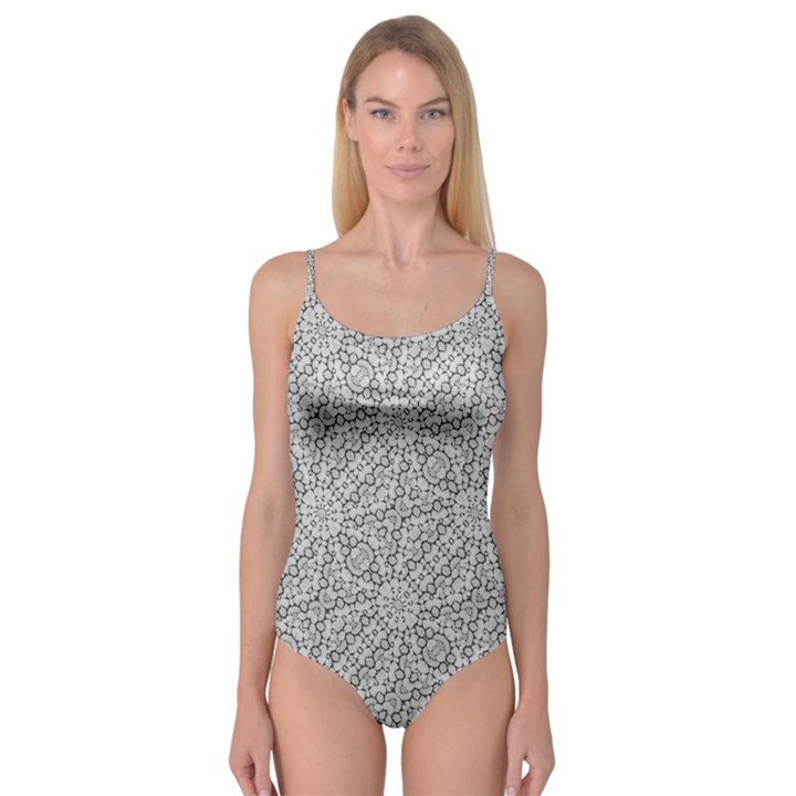 Geometric Grey Print Pattern Camisole Leotard 