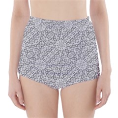 Geometric Grey Print Pattern High-waisted Bikini Bottoms