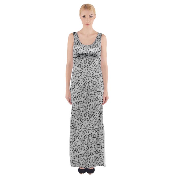 Geometric Grey Print Pattern Maxi Thigh Split Dress