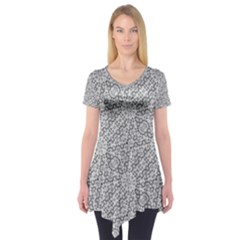 Geometric Grey Print Pattern Short Sleeve Tunic 