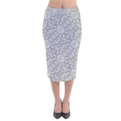 Geometric Grey Print Pattern Velvet Midi Pencil Skirt