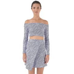 Geometric Grey Print Pattern Off Shoulder Top With Skirt Set