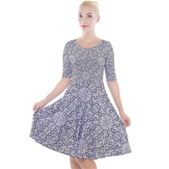 Geometric Grey Print Pattern Quarter Sleeve A-line Dress
