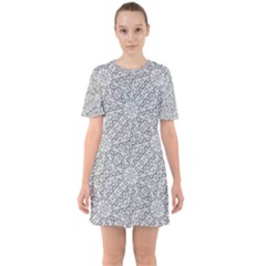 Geometric Grey Print Pattern Sixties Short Sleeve Mini Dress