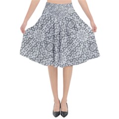 Geometric Grey Print Pattern Flared Midi Skirt