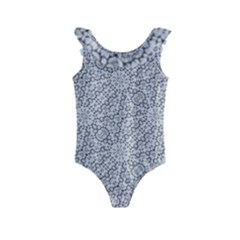 Geometric Grey Print Pattern Kids  Frill Swimsuit