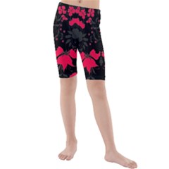 Pink Floral Pattern By Flipstylez Designs Kids  Mid Length Swim Shorts