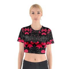 Pink floral pattern By FlipStylez Designs Cotton Crop Top