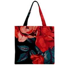 Bed Of Bright Red Roses By Flipstylez Designs Zipper Grocery Tote Bag by flipstylezfashionsLLC
