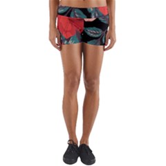 Bed Of Bright Red Roses By Flipstylez Designs Yoga Shorts by flipstylezfashionsLLC