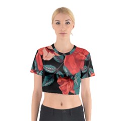 Bed Of Bright Red Roses By Flipstylez Designs Cotton Crop Top by flipstylezfashionsLLC