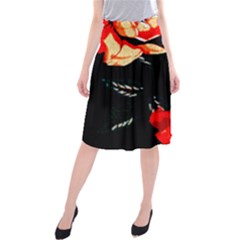 Bright Red Roses By Flipstylez Designs Midi Beach Skirt by flipstylezfashionsLLC
