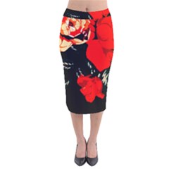 Bright Red Roses By Flipstylez Designs Velvet Midi Pencil Skirt by flipstylezfashionsLLC