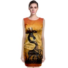 Funny Steampunk Giraffe With Hat Classic Sleeveless Midi Dress by FantasyWorld7