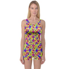 Multicolored Linear Pattern Design One Piece Boyleg Swimsuit