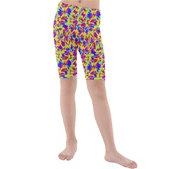 Multicolored Linear Pattern Design Kids  Mid Length Swim Shorts