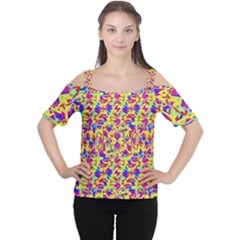 Multicolored Linear Pattern Design Cutout Shoulder Tee