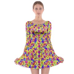 Multicolored Linear Pattern Design Long Sleeve Skater Dress