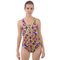 Multicolored Linear Pattern Design Cut-out Back One Piece Swimsuit