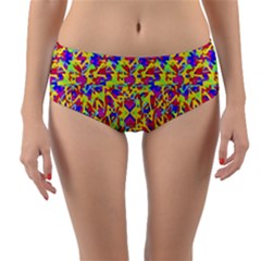 Multicolored Linear Pattern Design Reversible Mid-waist Bikini Bottoms