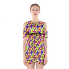 Multicolored Linear Pattern Design Shoulder Cutout One Piece Dress