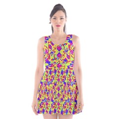 Multicolored Linear Pattern Design Scoop Neck Skater Dress