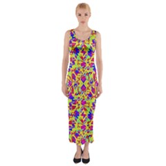 Multicolored Linear Pattern Design Fitted Maxi Dress