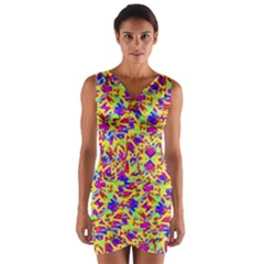 Multicolored Linear Pattern Design Wrap Front Bodycon Dress