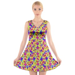 Multicolored Linear Pattern Design V-neck Sleeveless Dress