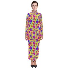 Multicolored Linear Pattern Design Turtleneck Maxi Dress