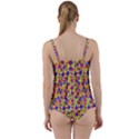 Multicolored Linear Pattern Design Twist Front Tankini Set View2