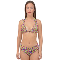 Multicolored Linear Pattern Design Double Strap Halter Bikini Set