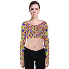 Multicolored Linear Pattern Design Velvet Long Sleeve Crop Top