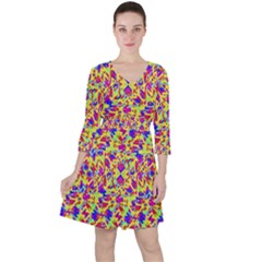 Multicolored Linear Pattern Design Ruffle Dress