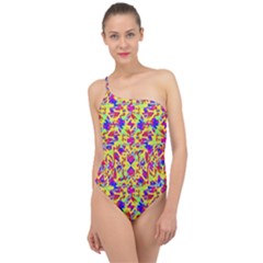 Multicolored Linear Pattern Design Classic One Shoulder Swimsuit
