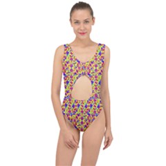 Multicolored Linear Pattern Design Center Cut Out Swimsuit