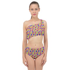 Multicolored Linear Pattern Design Spliced Up Two Piece Swimsuit